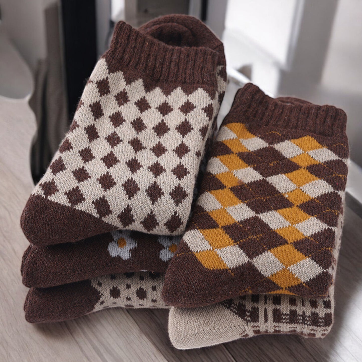 Alilang Women's 5-Pack Assorted Patterned Thick Knit Socks with Plaid and Holiday Prints