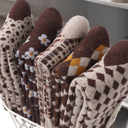 Alilang Women's 5-Pack Assorted Patterned Thick Knit Socks with Plaid and Holiday Prints