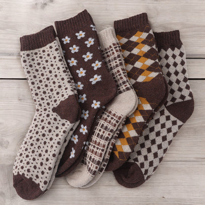Alilang Women's 5-Pack Assorted Patterned Thick Knit Socks with Plaid and Holiday Prints