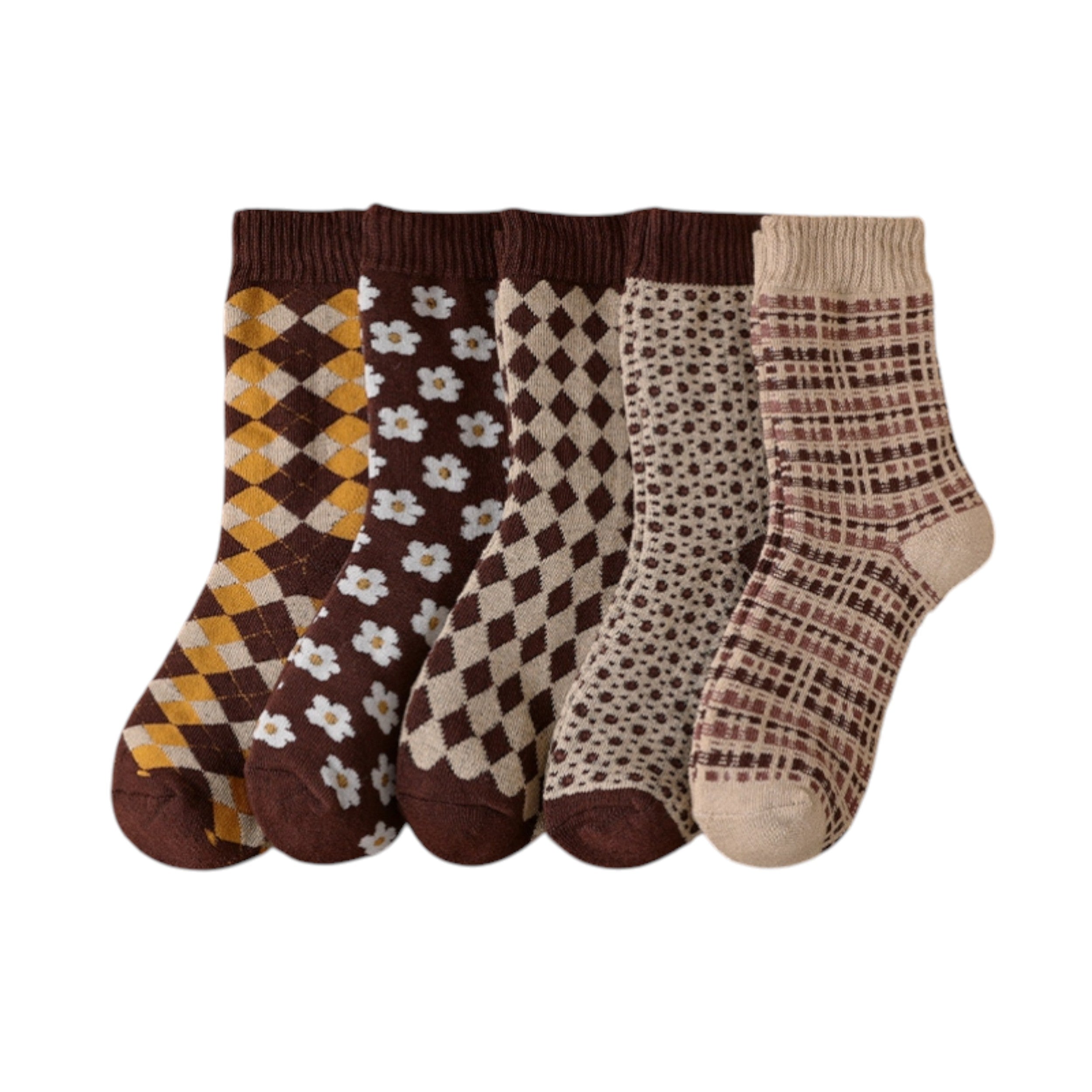 Alilang Women's 5-Pack Assorted Patterned Thick Knit Socks with Plaid and Holiday Prints