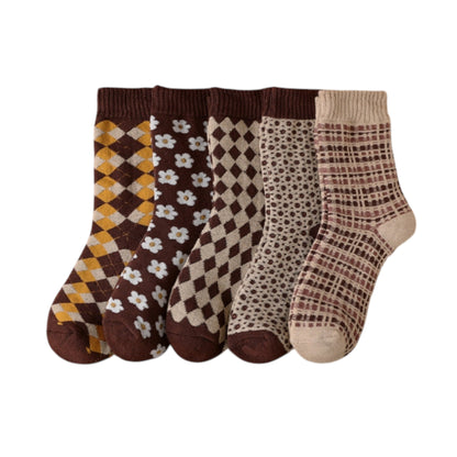 Alilang Women's 5-Pack Assorted Patterned Thick Knit Socks with Plaid and Holiday Prints