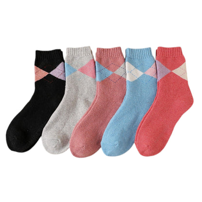 Alilang Women's 5-Pack Assorted Patterned Thick Knit Socks with Plaid and Holiday Prints