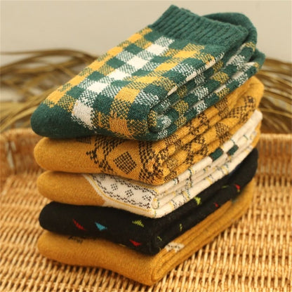 Alilang Women's 5-Pack Assorted Patterned Thick Knit Socks with Plaid and Holiday Prints