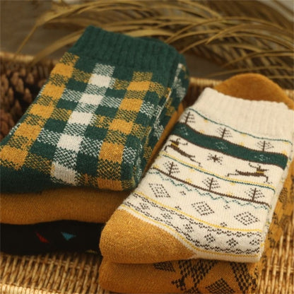 Alilang Women's 5-Pack Assorted Patterned Thick Knit Socks with Plaid and Holiday Prints