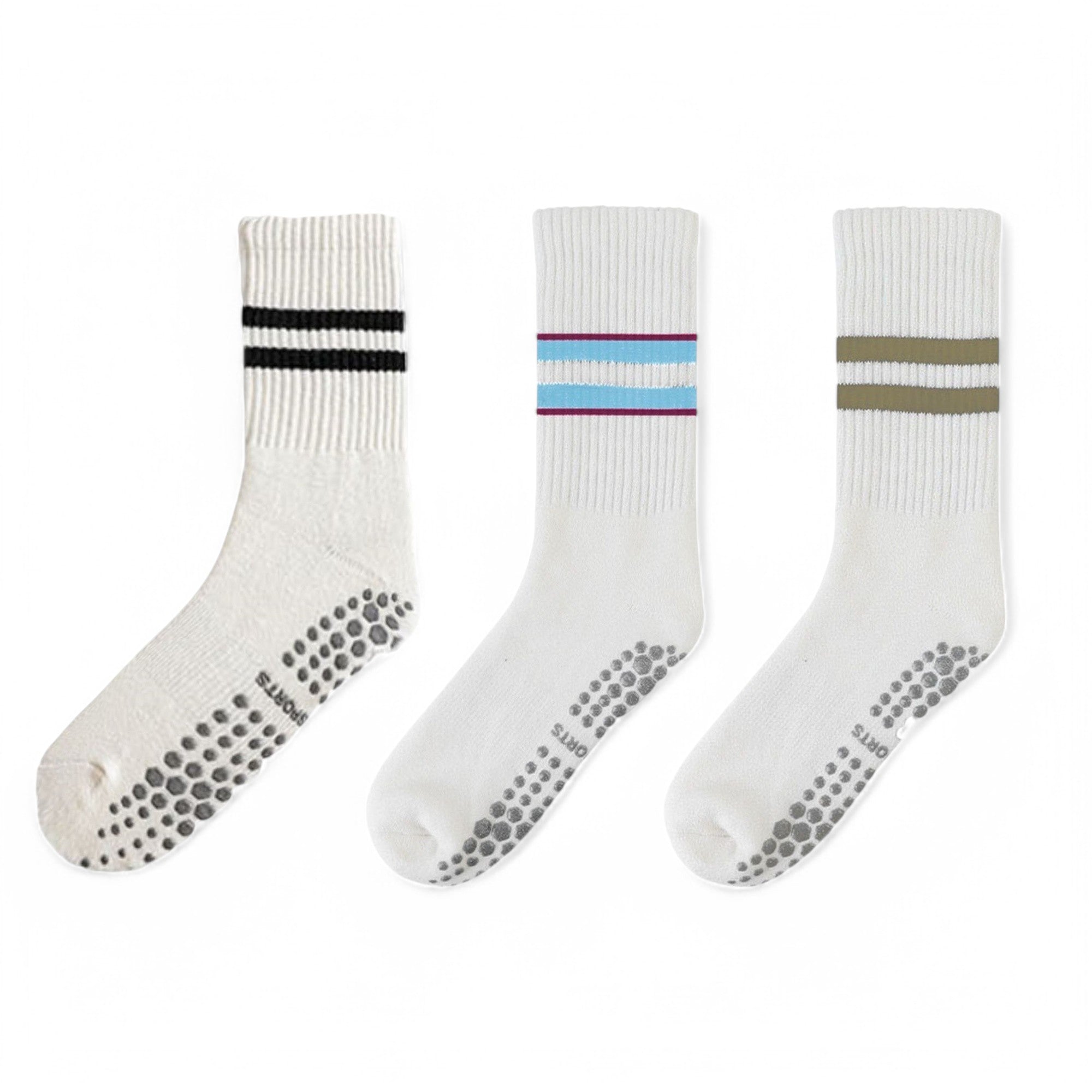 Women's 3-Pack Non-Slip Athletic Crew Socks with Striped Detail and Cushioned Support