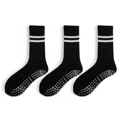 Women's 3-Pack Non-Slip Athletic Crew Socks with Striped Detail and Cushioned Support