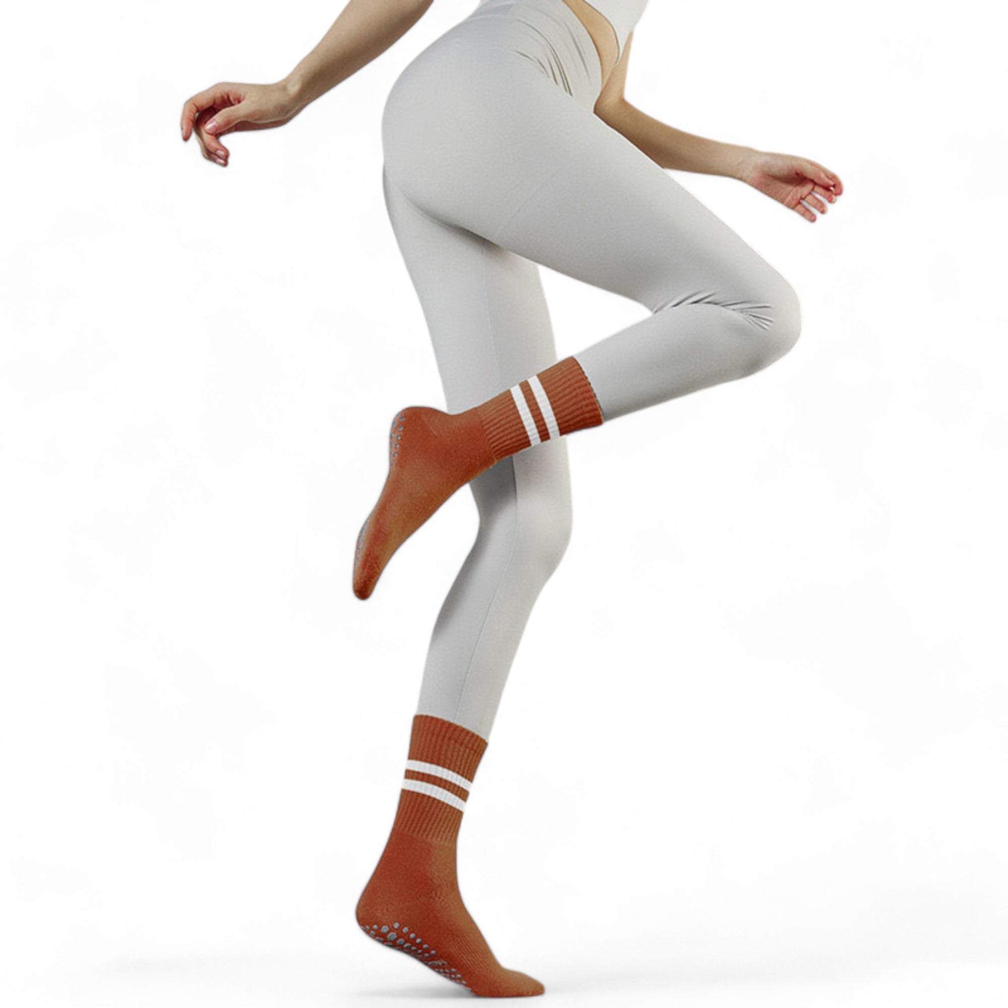 Women's 3-Pack Non-Slip Athletic Crew Socks with Striped Detail and Cushioned Support