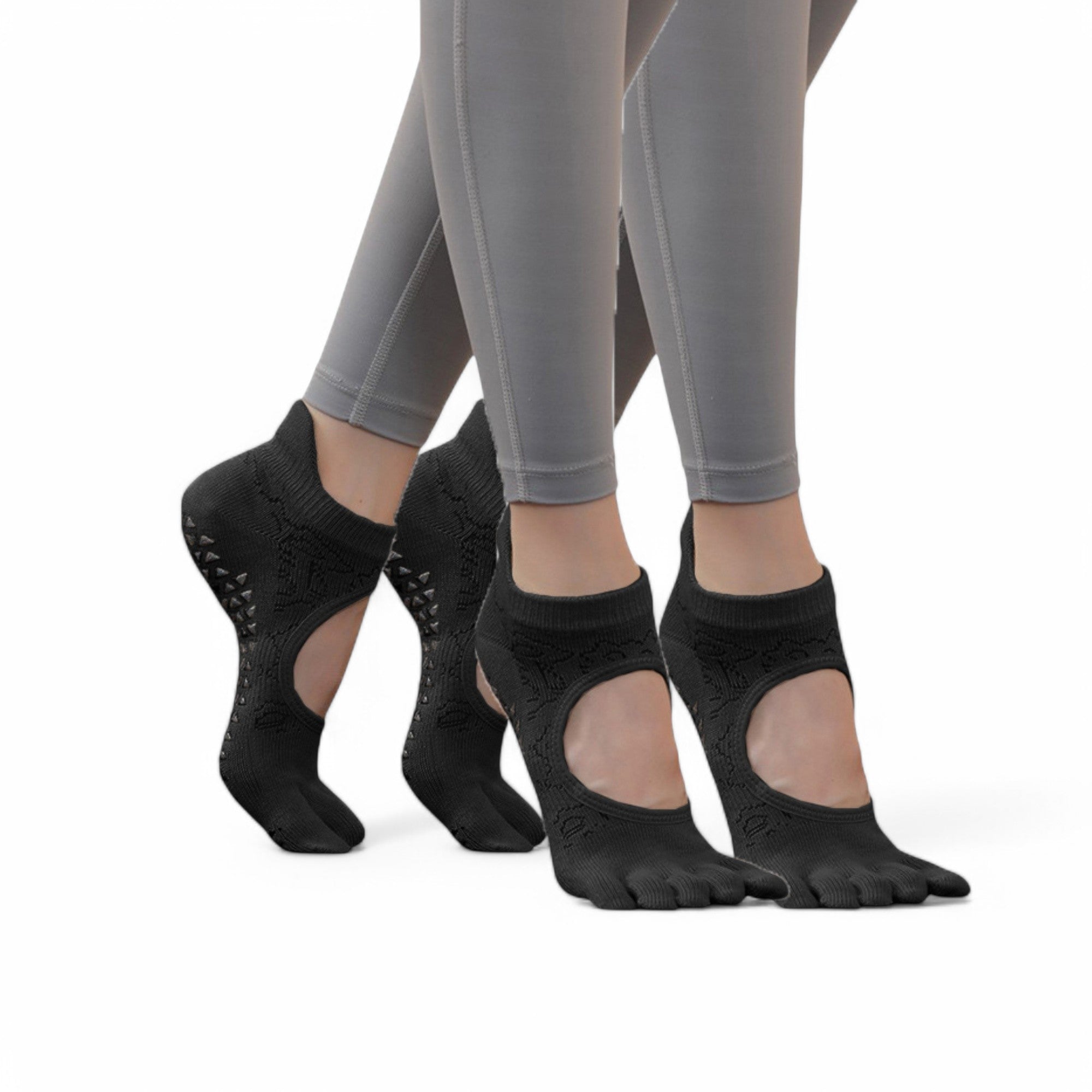 Women's 2-Pack Non-Slip Five-Toe Yoga Socks with Open Top Design for Stability and Comfort