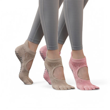 Women's 2-Pack Non-Slip Five-Toe Yoga Socks with Open Top Design for Stability and Comfort