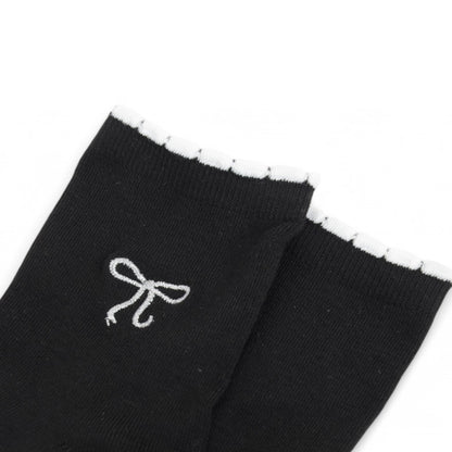 Women's 3-Pack Soft Knit Ankle Socks with Scalloped Trim and Embroidered Bow Detail