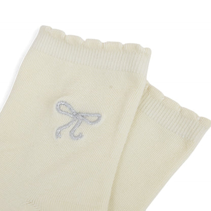 Women's 3-Pack Soft Knit Ankle Socks with Scalloped Trim and Embroidered Bow Detail