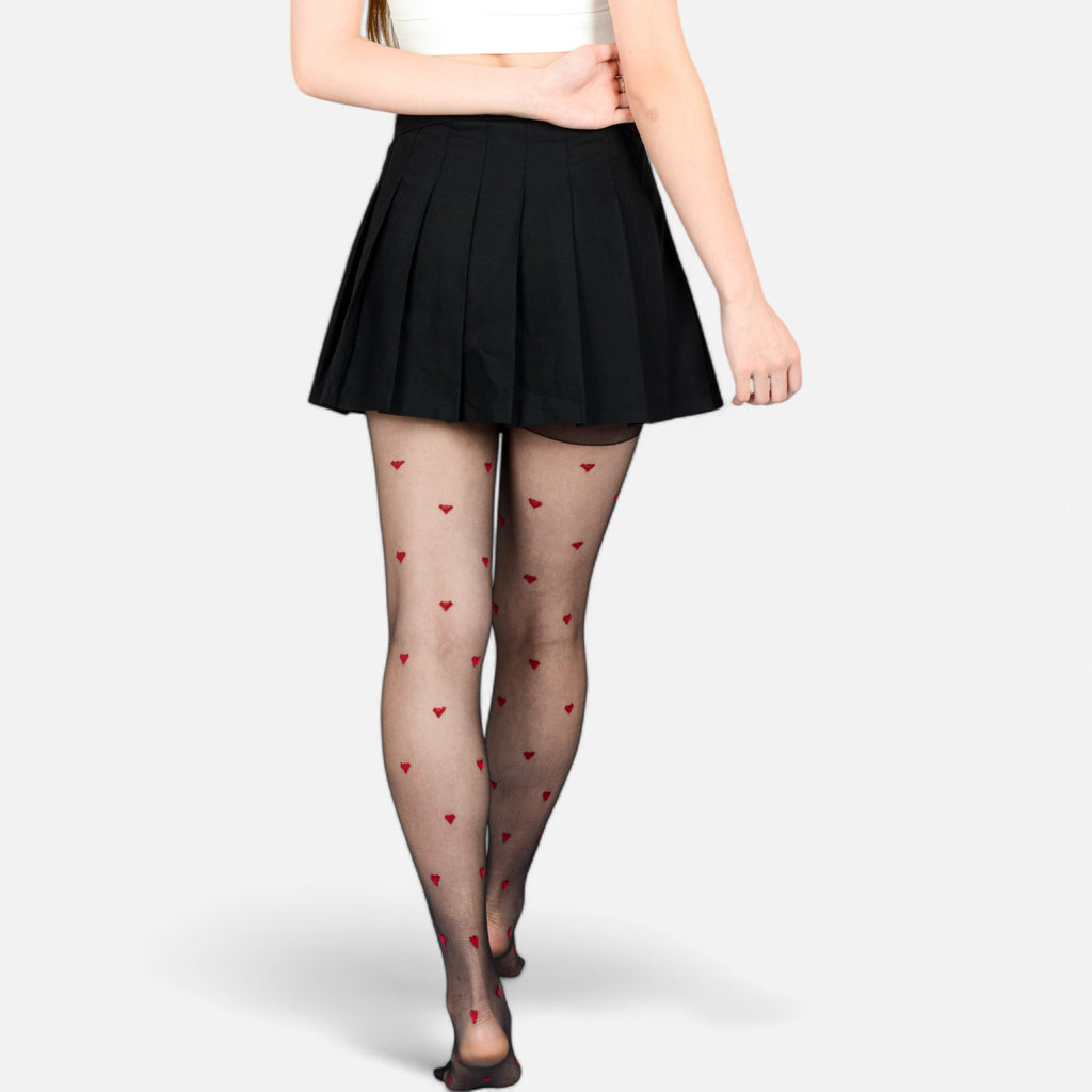 Anna-Kaci Sheer Heart Pattern Tights with Delicate Allover Embroidery