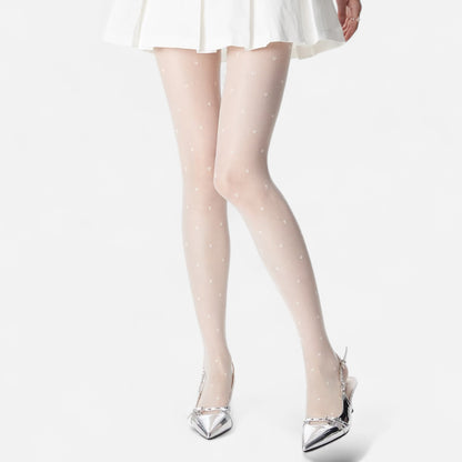 Anna-Kaci Sheer Heart Pattern Tights with Delicate Allover Embroidery
