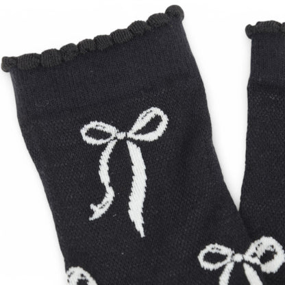 Women's 2-Pack Bow Pattern Crew Socks with Scalloped Trim and Contrast Details