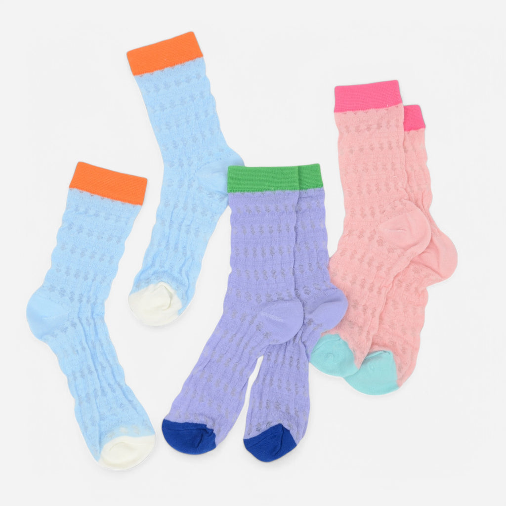 Anna-Kaci Women's Textured Knit Crew Socks with Color Block Cuffs and Toe Accents
