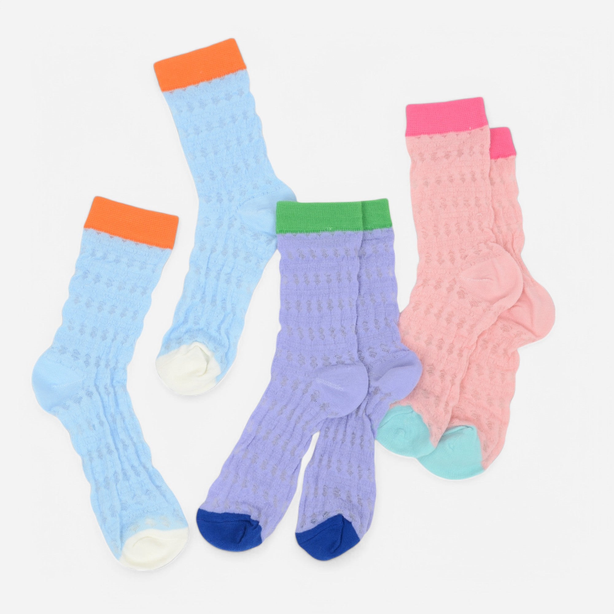 Anna-Kaci Women's Textured Knit Crew Socks with Color Block Cuffs and Toe Accents