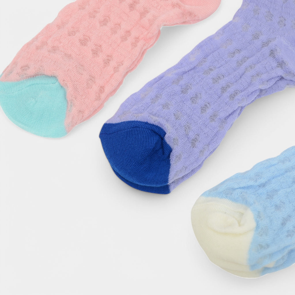 Anna-Kaci Women's Textured Knit Crew Socks with Color Block Cuffs and Toe Accents