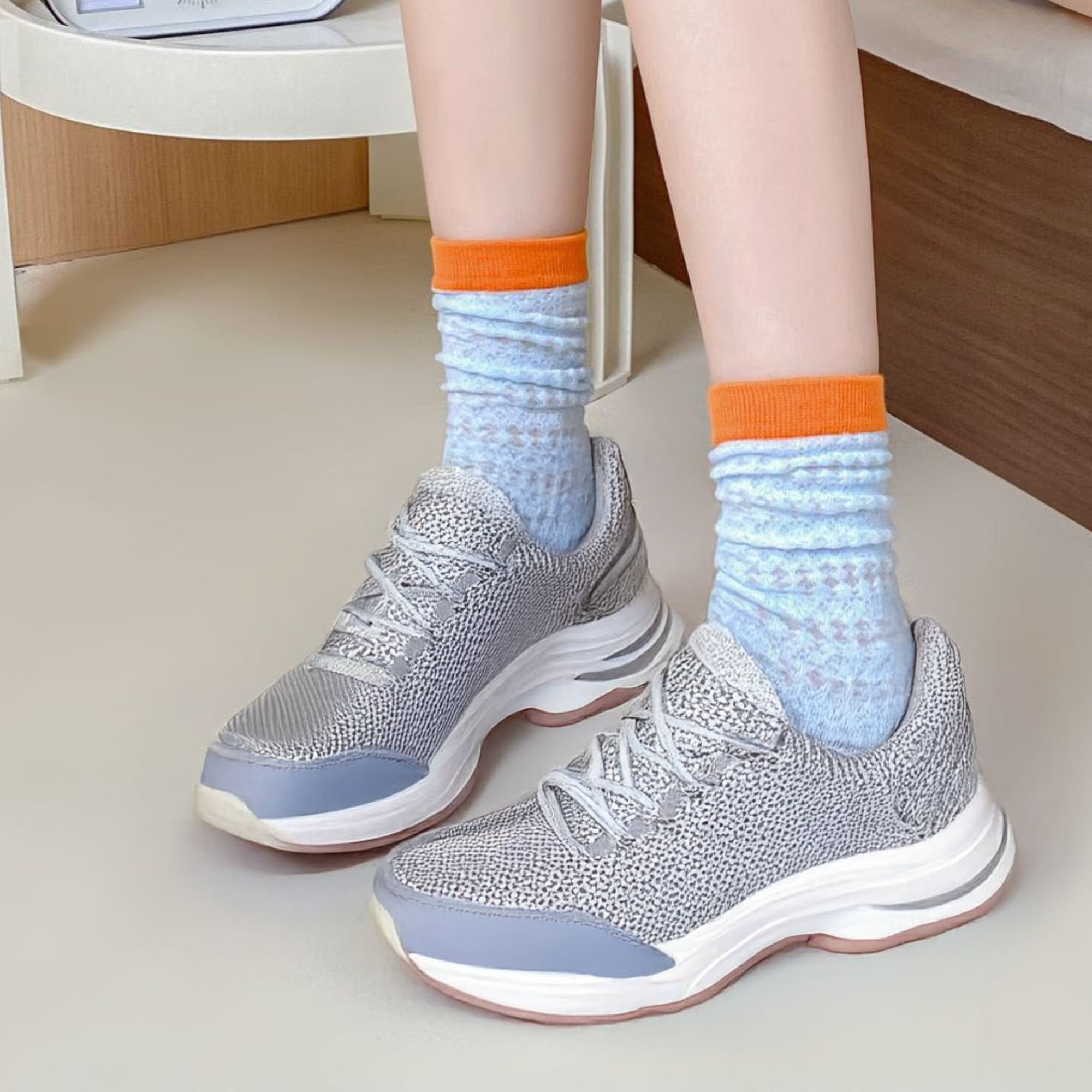 Anna-Kaci Women's Textured Knit Crew Socks with Color Block Cuffs and Toe Accents