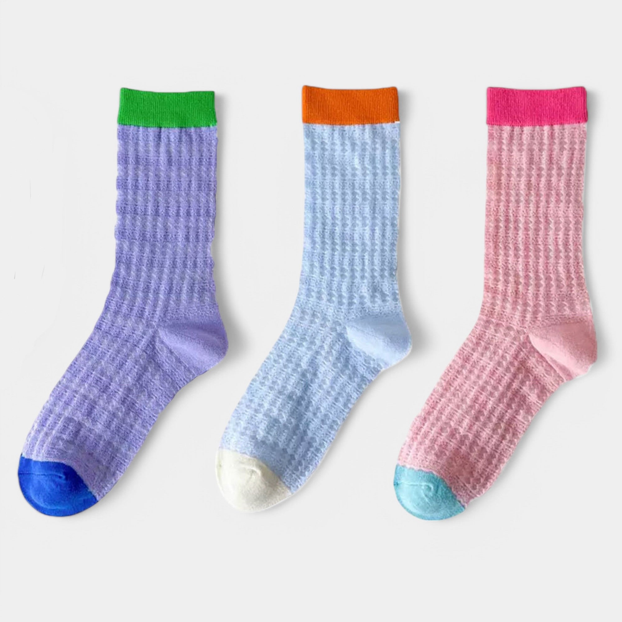 Anna-Kaci Women's Textured Knit Crew Socks with Color Block Cuffs and Toe Accents