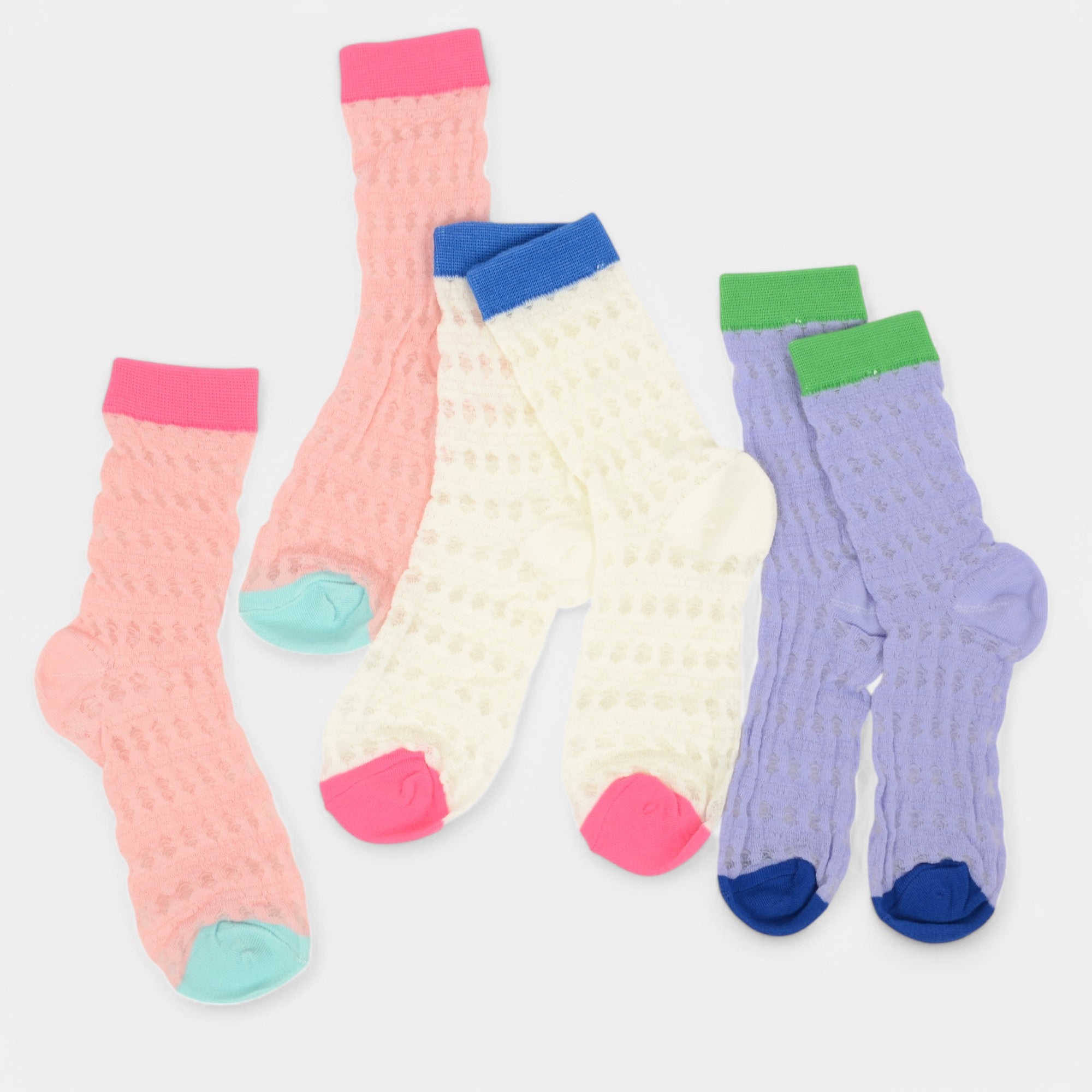 Anna-Kaci Women's Textured Knit Crew Socks with Color Block Cuffs and Toe Accents