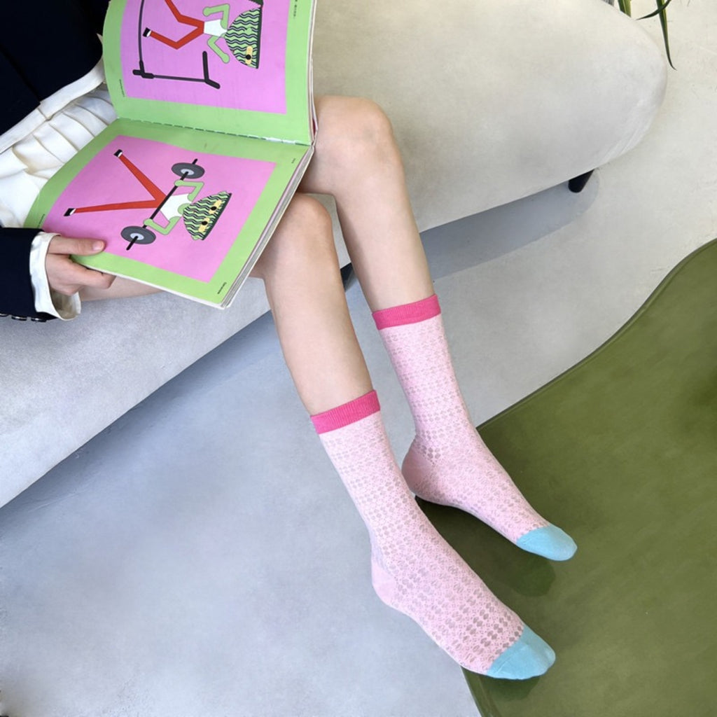 Anna-Kaci Women's Textured Knit Crew Socks with Color Block Cuffs and Toe Accents