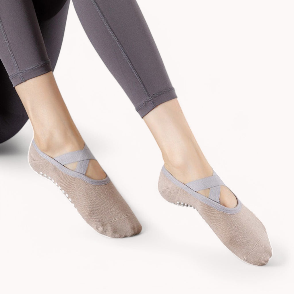 Anna-Kaci Active Women's Non-Slip Ballet Grip Socks with Crisscross Elastic Straps