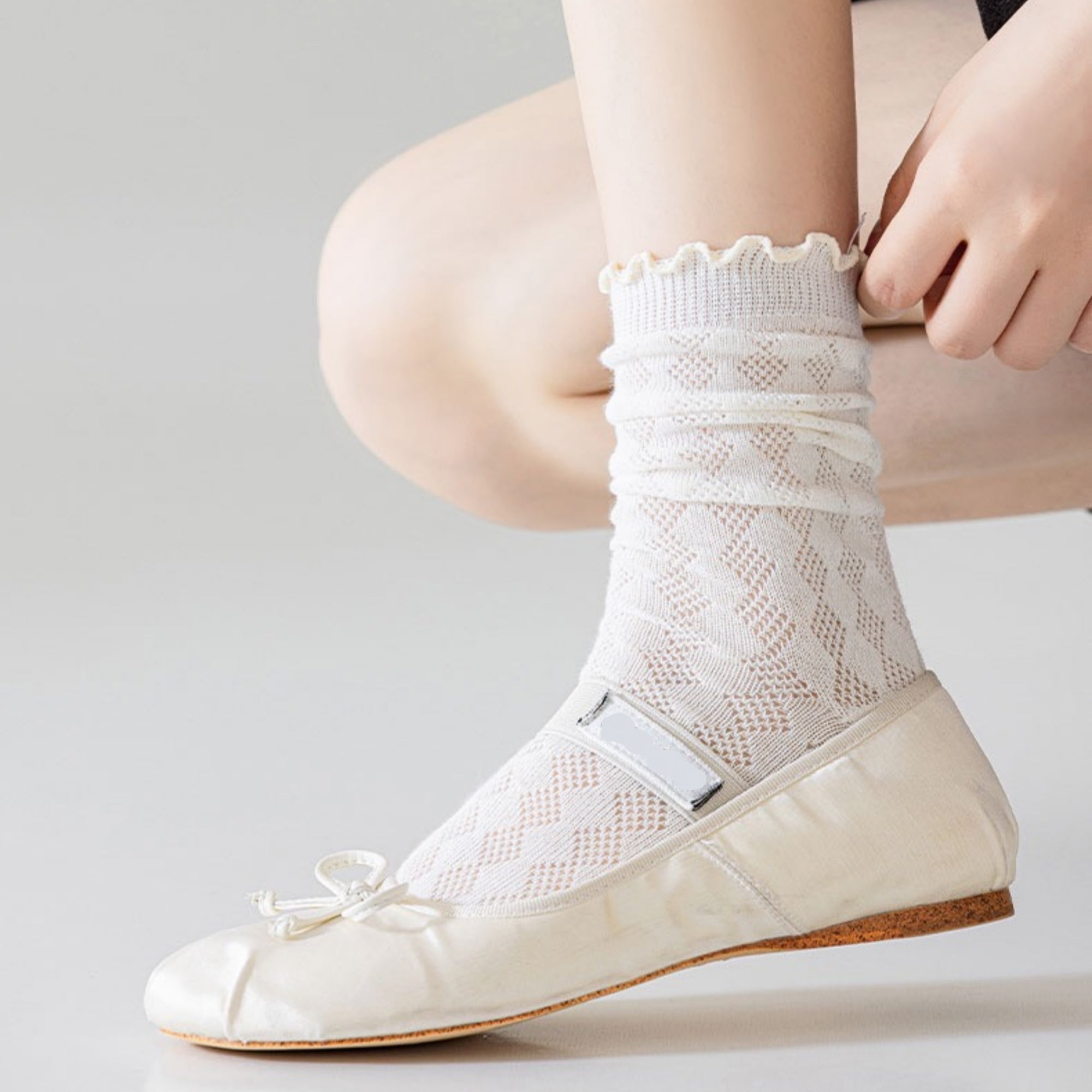 Anna-Kaci Women's Delicate Lace Knit Crew Socks with Subtle Textured Patterns