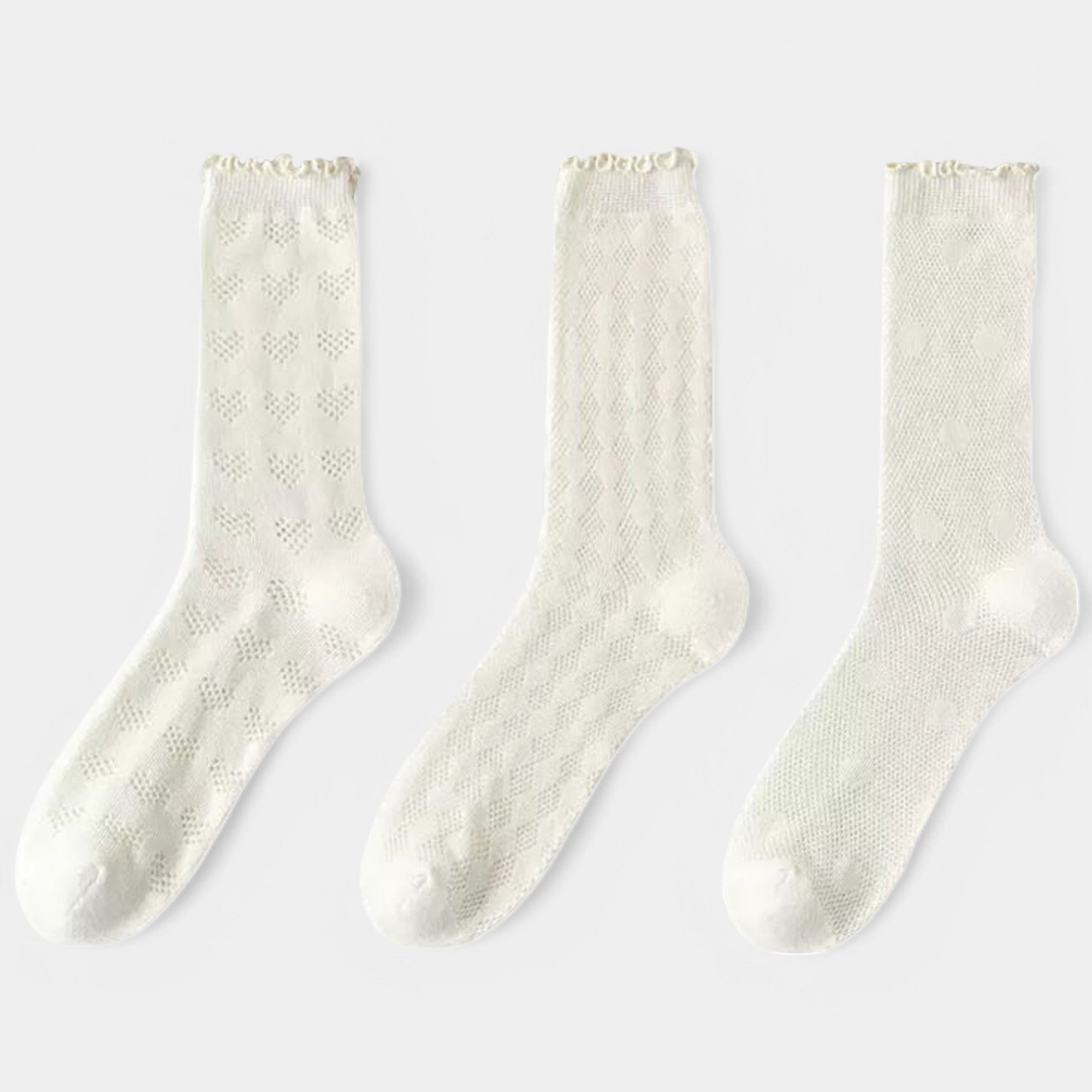 Anna-Kaci Women's Delicate Lace Knit Crew Socks with Subtle Textured Patterns