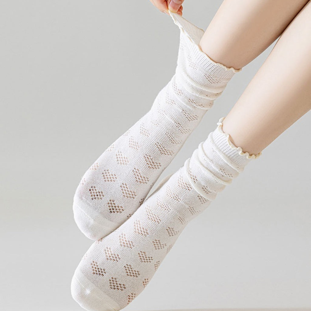 Anna-Kaci Women's Delicate Lace Knit Crew Socks with Subtle Textured Patterns