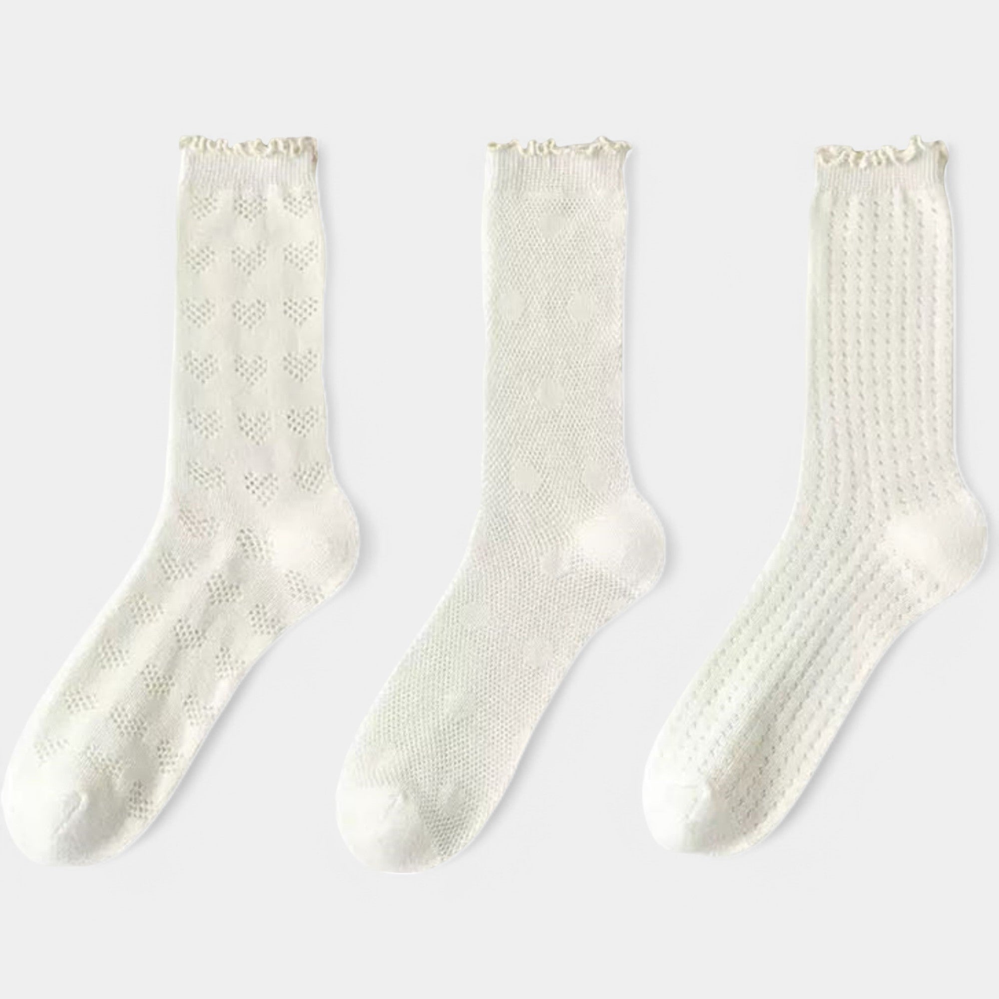 Anna-Kaci Women's Delicate Lace Knit Crew Socks with Subtle Textured Patterns