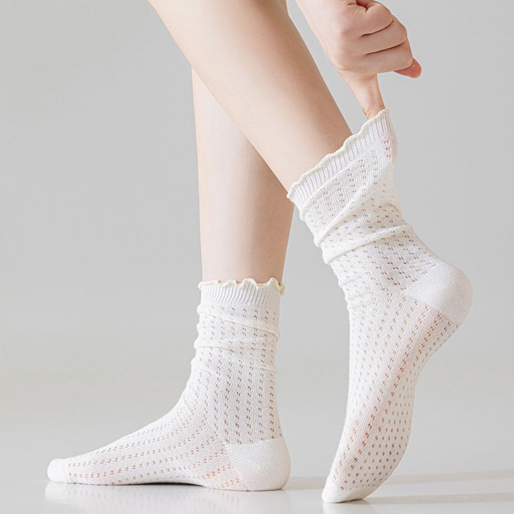 Anna-Kaci Women's Delicate Lace Knit Crew Socks with Subtle Textured Patterns