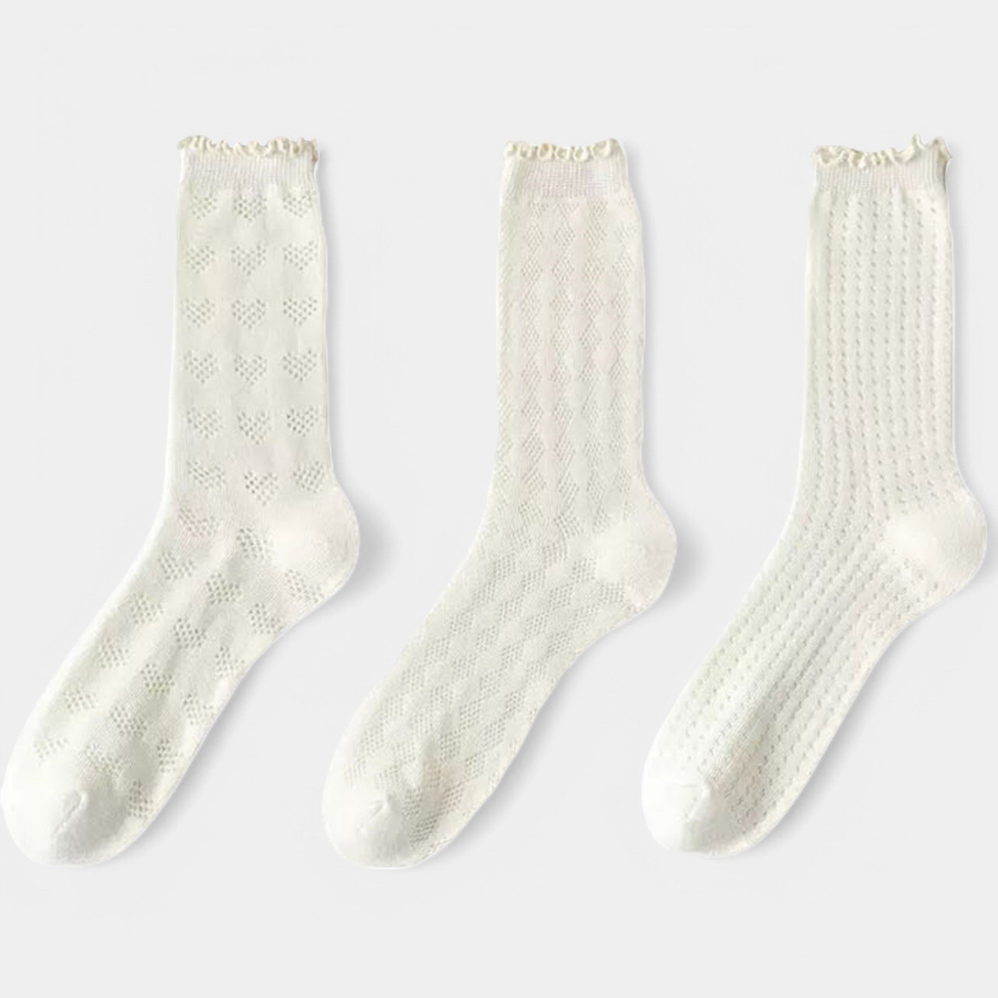 Anna-Kaci Women's Delicate Lace Knit Crew Socks with Subtle Textured Patterns