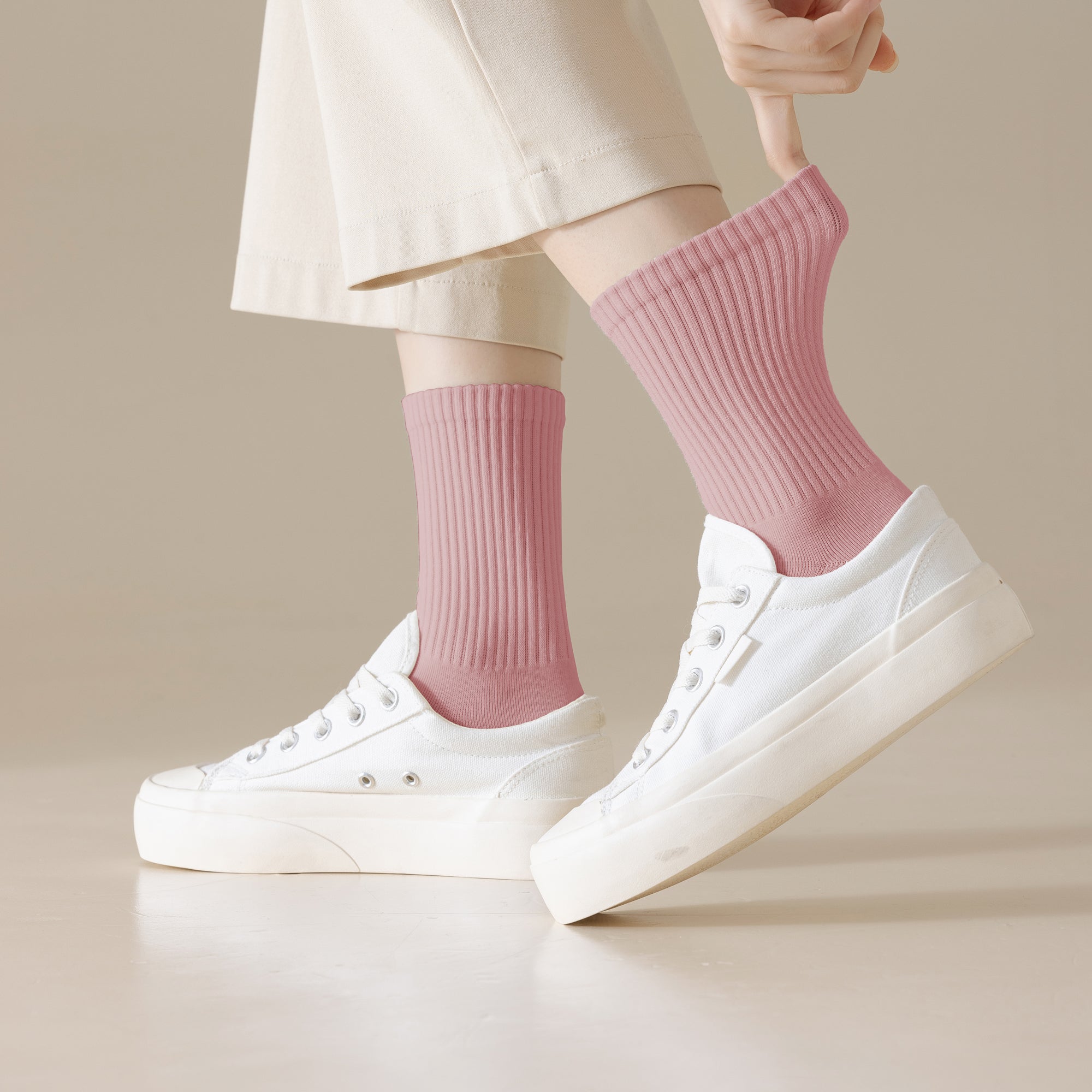 Anna-Kaci Women's Four seasons Dopamine Style Socks Solid Color for Stability and Comfort 2Pairs- One Size Fits Most,