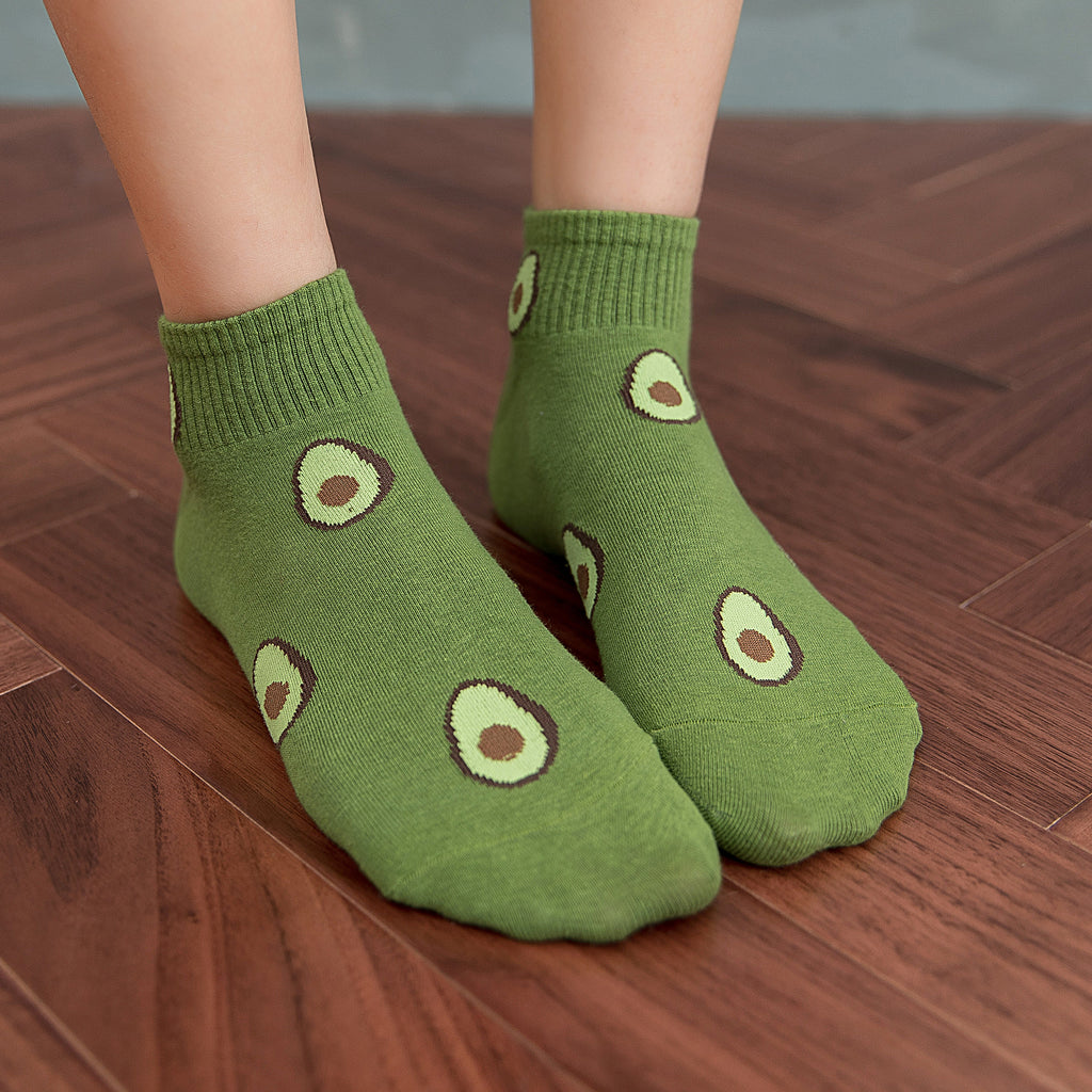 Anna-Kaci Women's Avocado Ankle Socks Non Slip Cotton for Casual Stability and Comfort 2 Pairs - One Size Fits Most