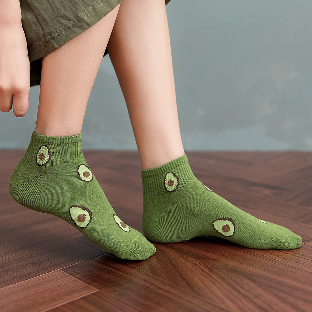 Anna-Kaci Women's Avocado Ankle Socks Non Slip Cotton for Casual Stability and Comfort 2 Pairs - One Size Fits Most