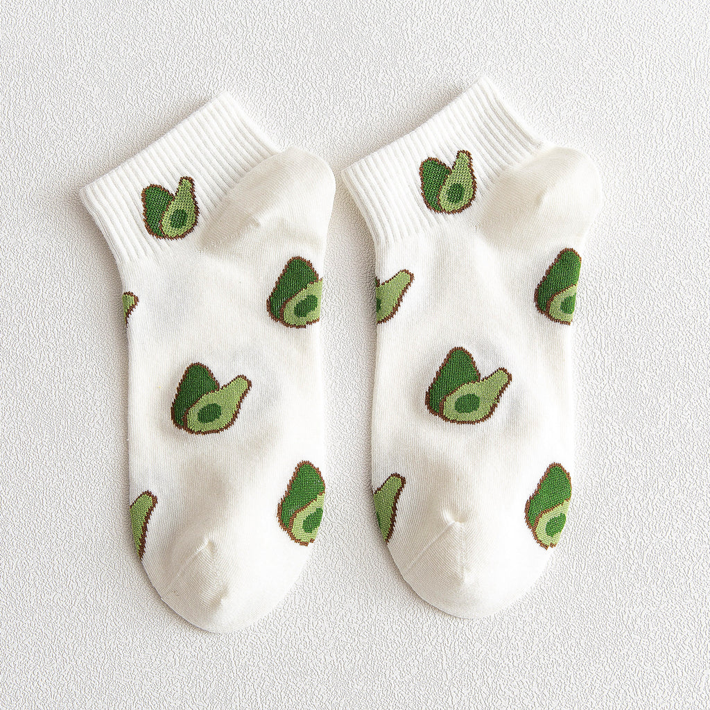 Anna-Kaci Women's Avocado Ankle Socks Non Slip Cotton for Casual Stability and Comfort 2 Pairs - One Size Fits Most