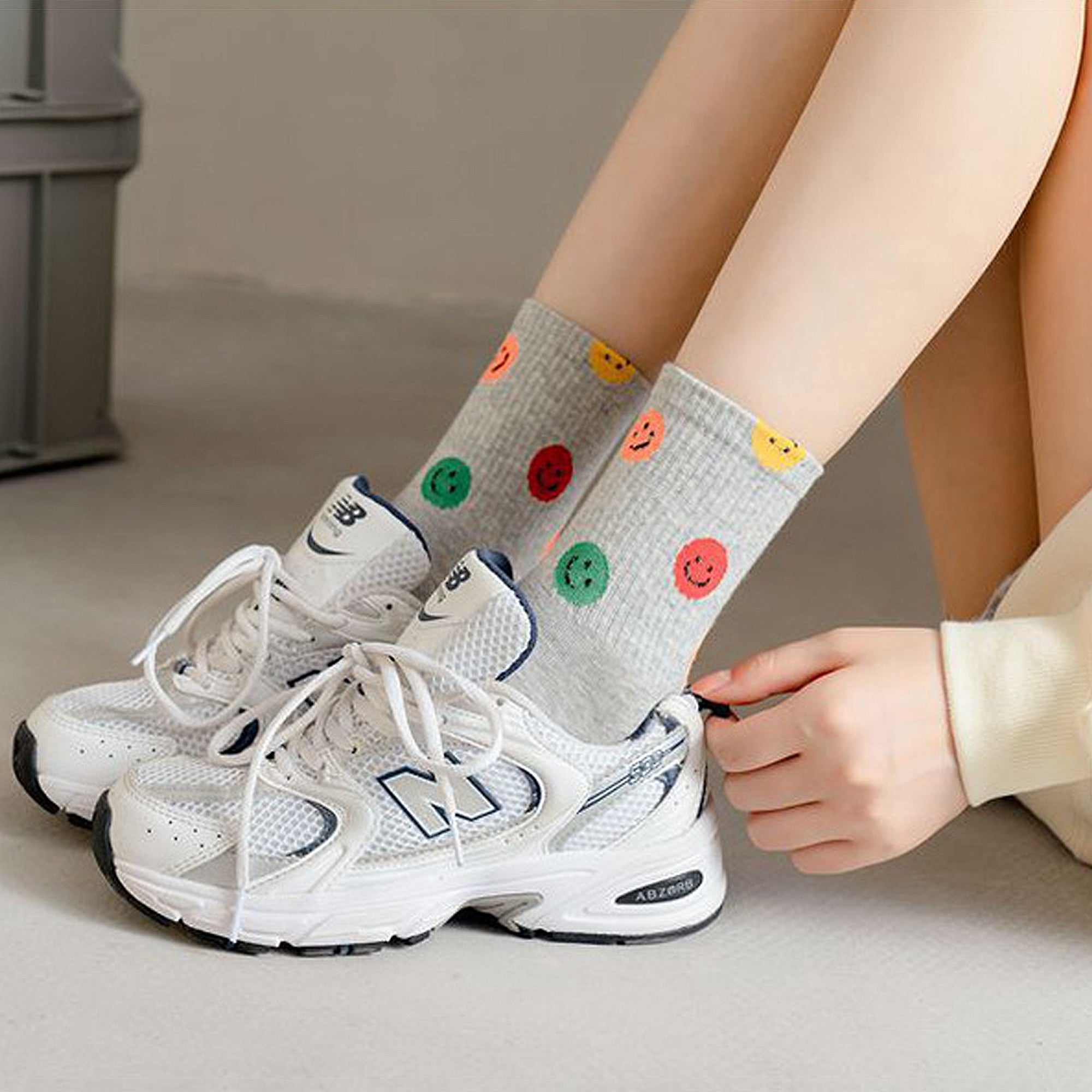 Anna-Kaci Women's Smile Face Low Cut Socks Non Slip Cotton for Casual Stability and Comfort 2 Pairs - One Size Fits Most