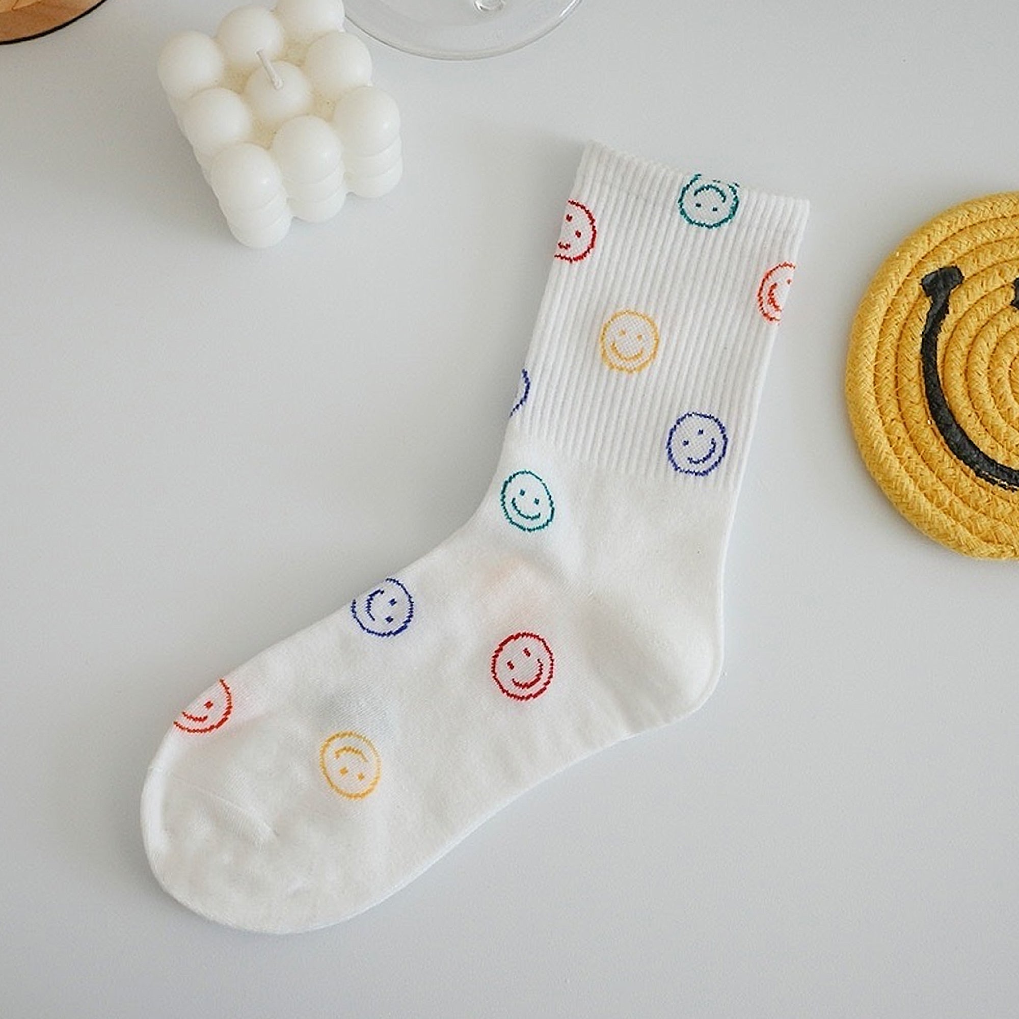 Anna-Kaci Women's Smile Face Low Cut Socks Non Slip Cotton for Casual Stability and Comfort 2 Pairs - One Size Fits Most