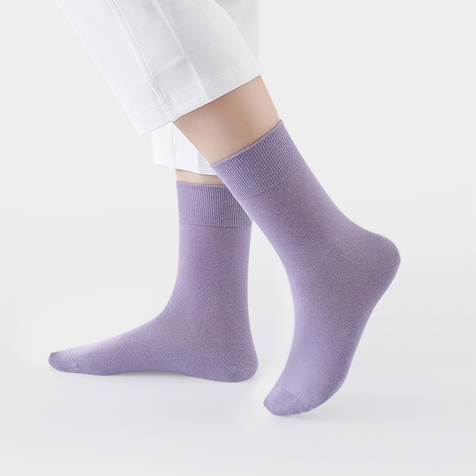 Anna-Kaci Women's Solid Crew Socks 2-Pack Soft Stretch Knit Comfortable Lightweight Everyday Fit