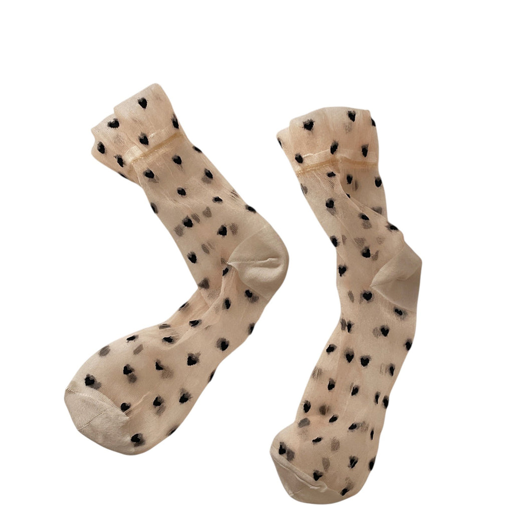 Anna-Kaci Women's Sheer Crew Socks with Flocked Heart Pattern and Reinforced Toe and Heel 2-Pack
