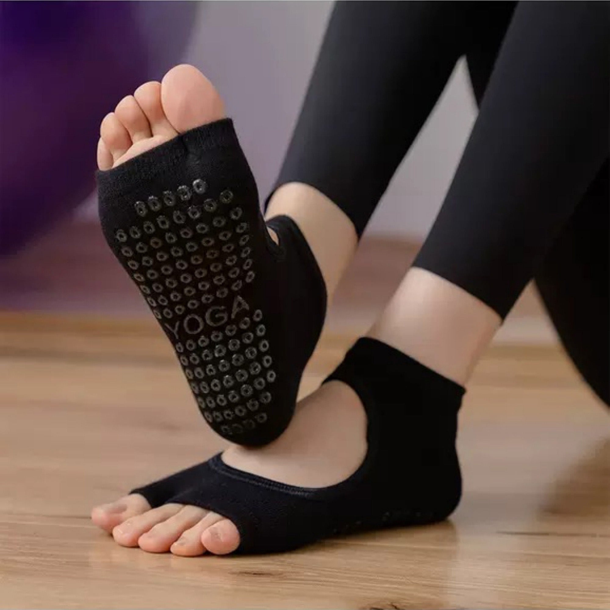 Anna-Kaci Women's Open Toe Yoga Socks with Anti-Slip Grip Sole Breathable Fabric for Barre and Pilates 2-Pack