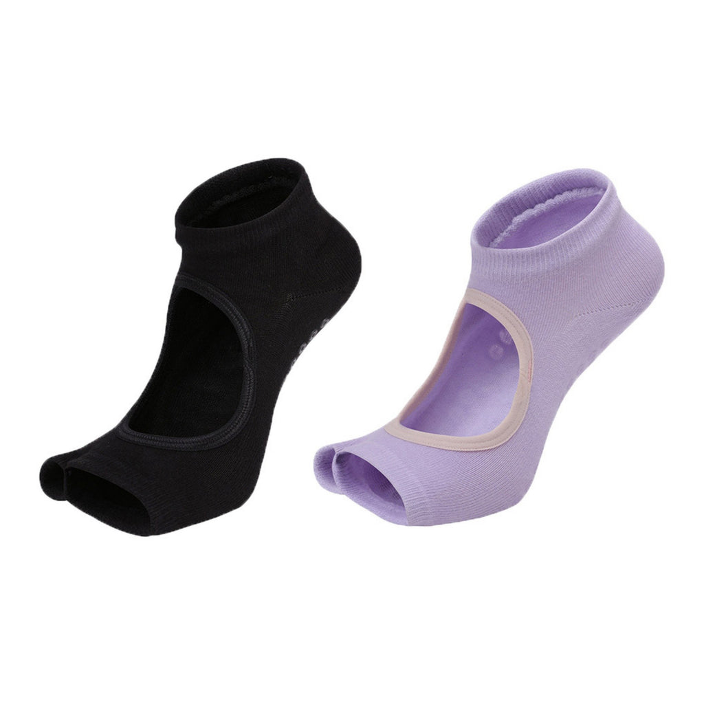 Anna-Kaci Women's Open Toe Yoga Socks with Anti-Slip Grip Sole Breathable Fabric for Barre and Pilates 2-Pack