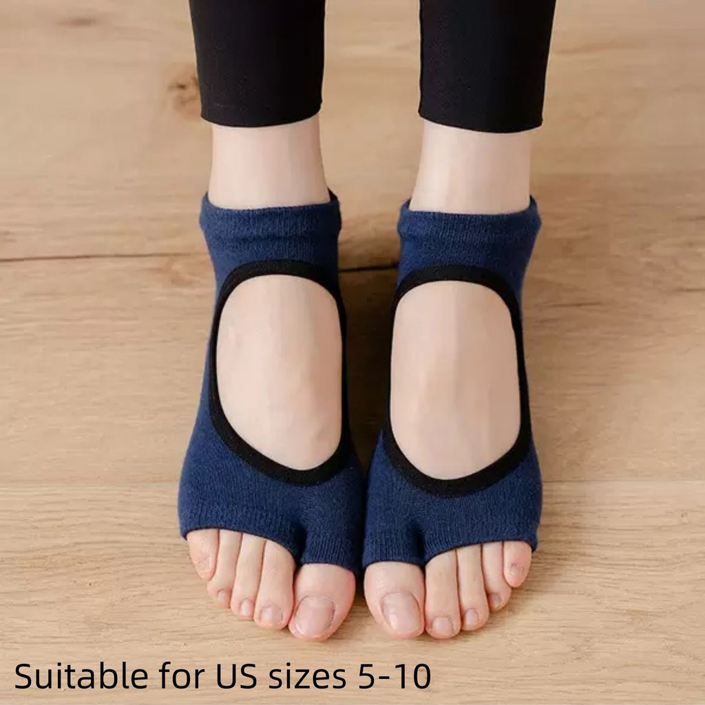 Anna-Kaci Women's Open Toe Yoga Socks with Anti-Slip Grip Sole Breathable Fabric for Barre and Pilates 2-Pack