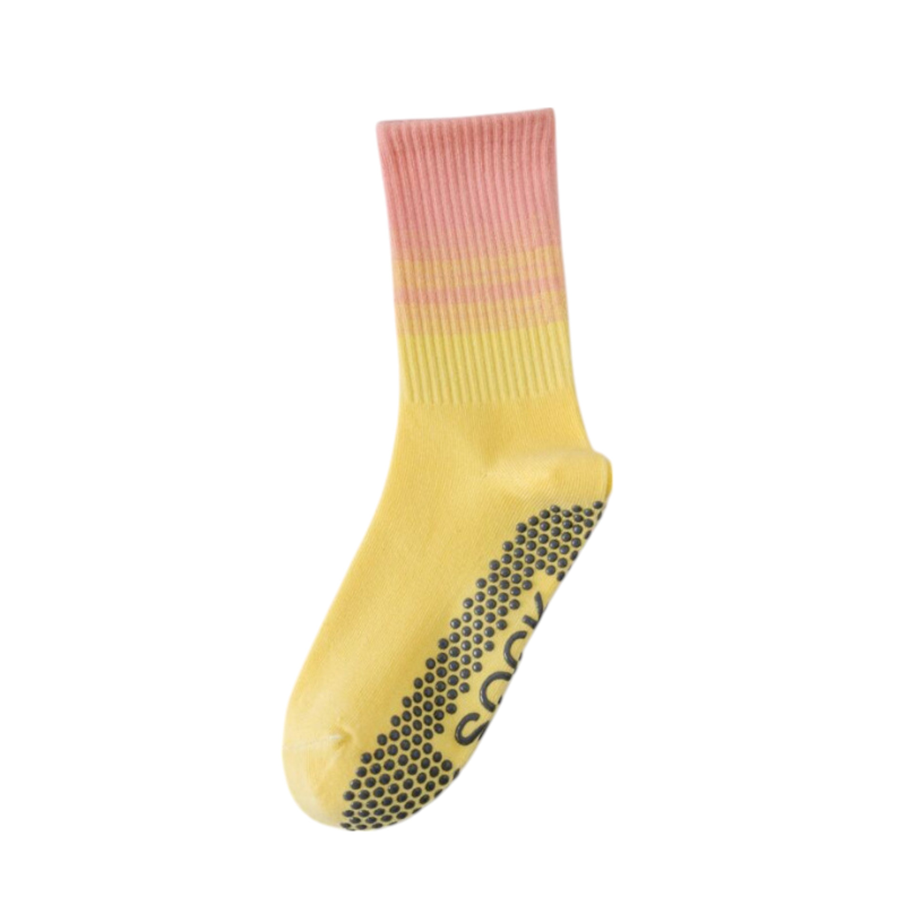 Anna-Kaci 2 Pairs Gradient Ribbed Crew Socks with Non-Slip Grip Bottom for Indoor or Studio Use