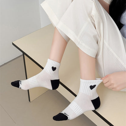 Anna-Kaci Women's Ribbed Ankle Socks with Contrast Toe and Heart Detail for Everyday Casual Wear