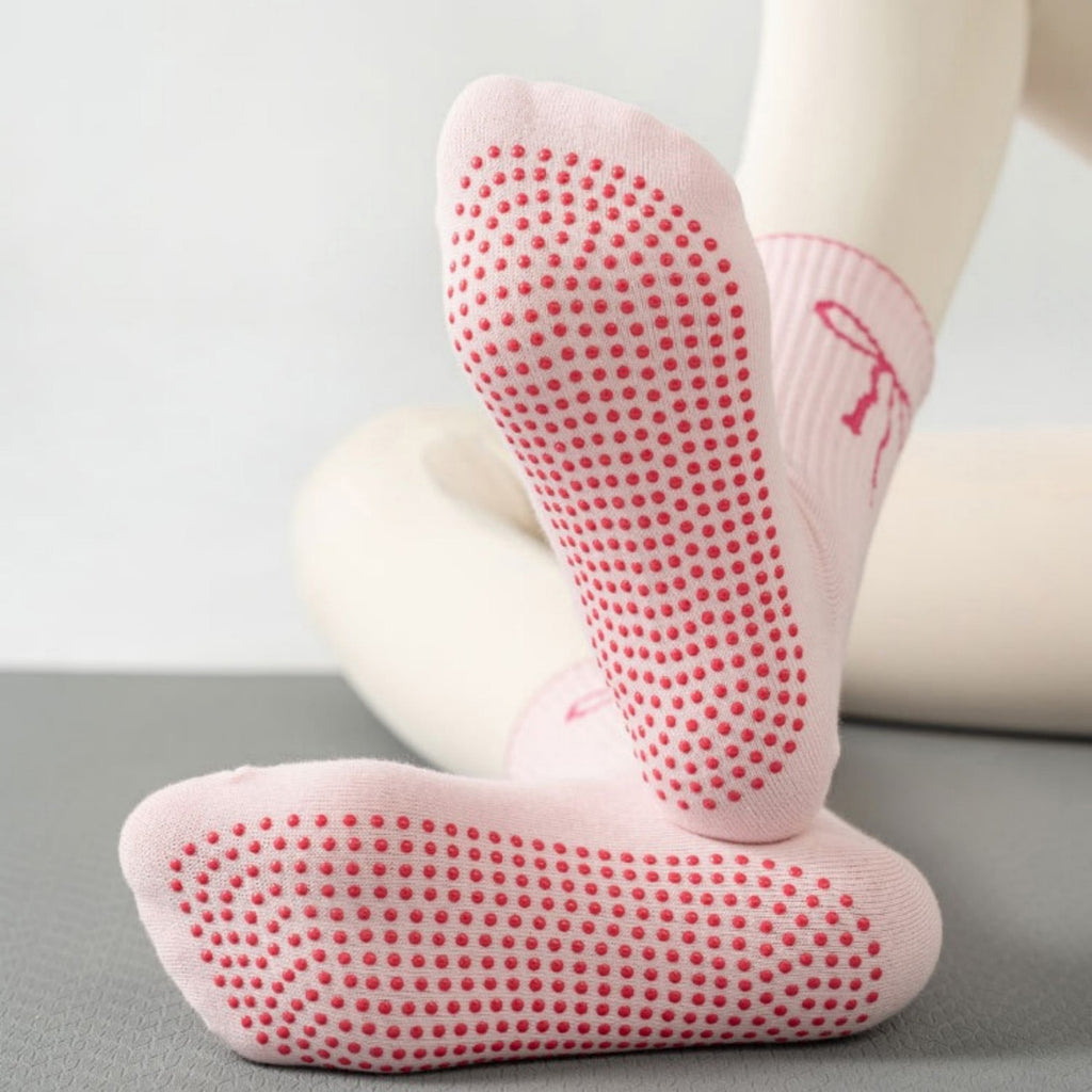 Anna-Kaci Women's 2-Pack Non-Slip Grip Socks with Bow Embroidery and Anti-Skid Dot Soles