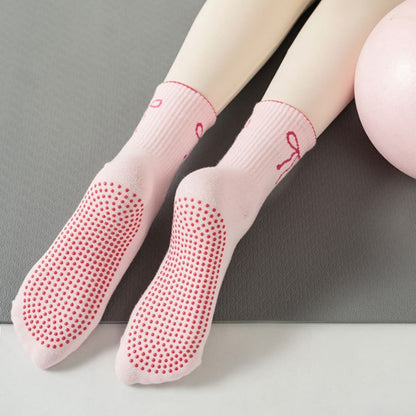 Anna-Kaci Women's 2-Pack Non-Slip Grip Socks with Bow Embroidery and Anti-Skid Dot Soles