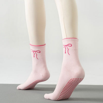 Anna-Kaci Women's 2-Pack Non-Slip Grip Socks with Bow Embroidery and Anti-Skid Dot Soles