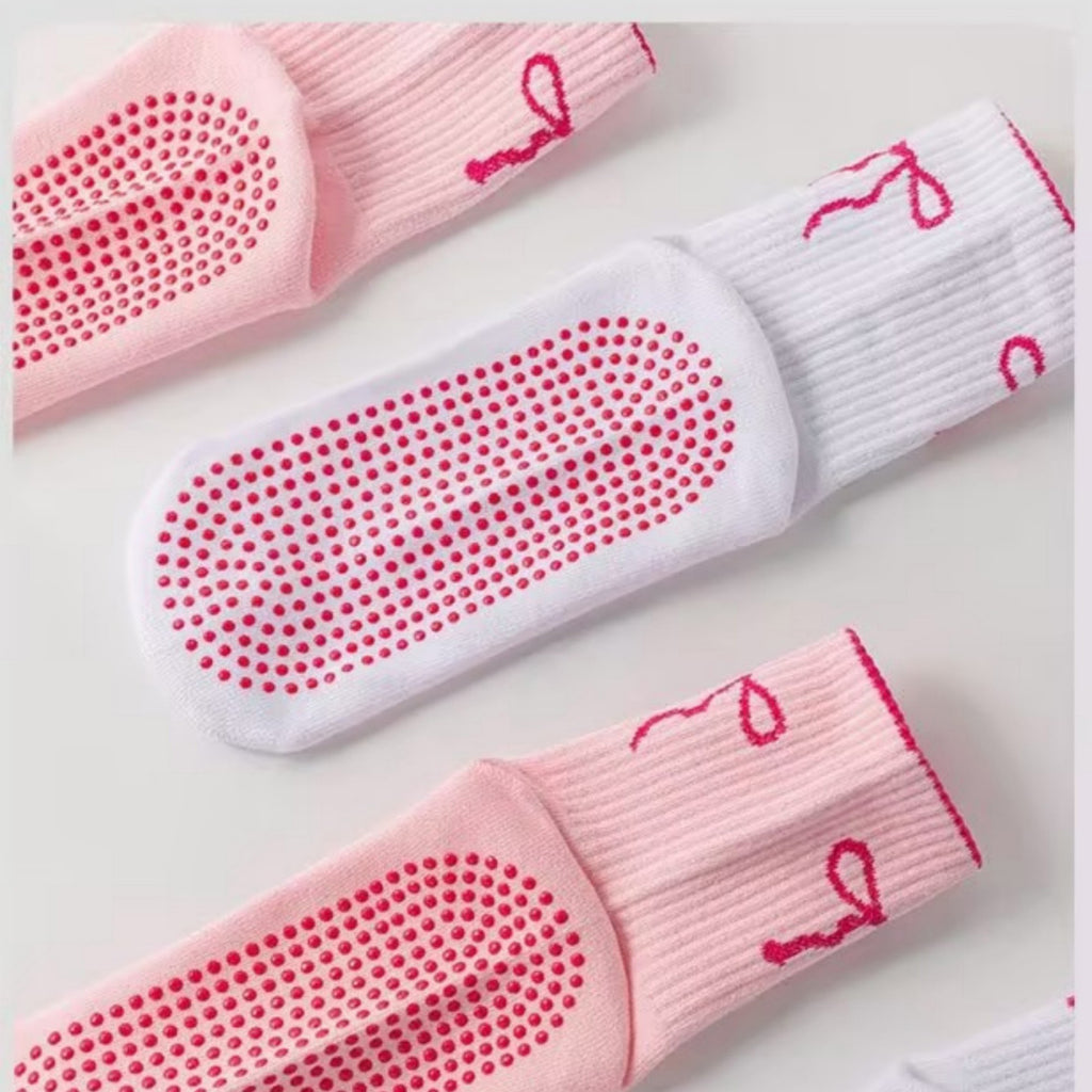 Anna-Kaci Women's 2-Pack Non-Slip Grip Socks with Bow Embroidery and Anti-Skid Dot Soles