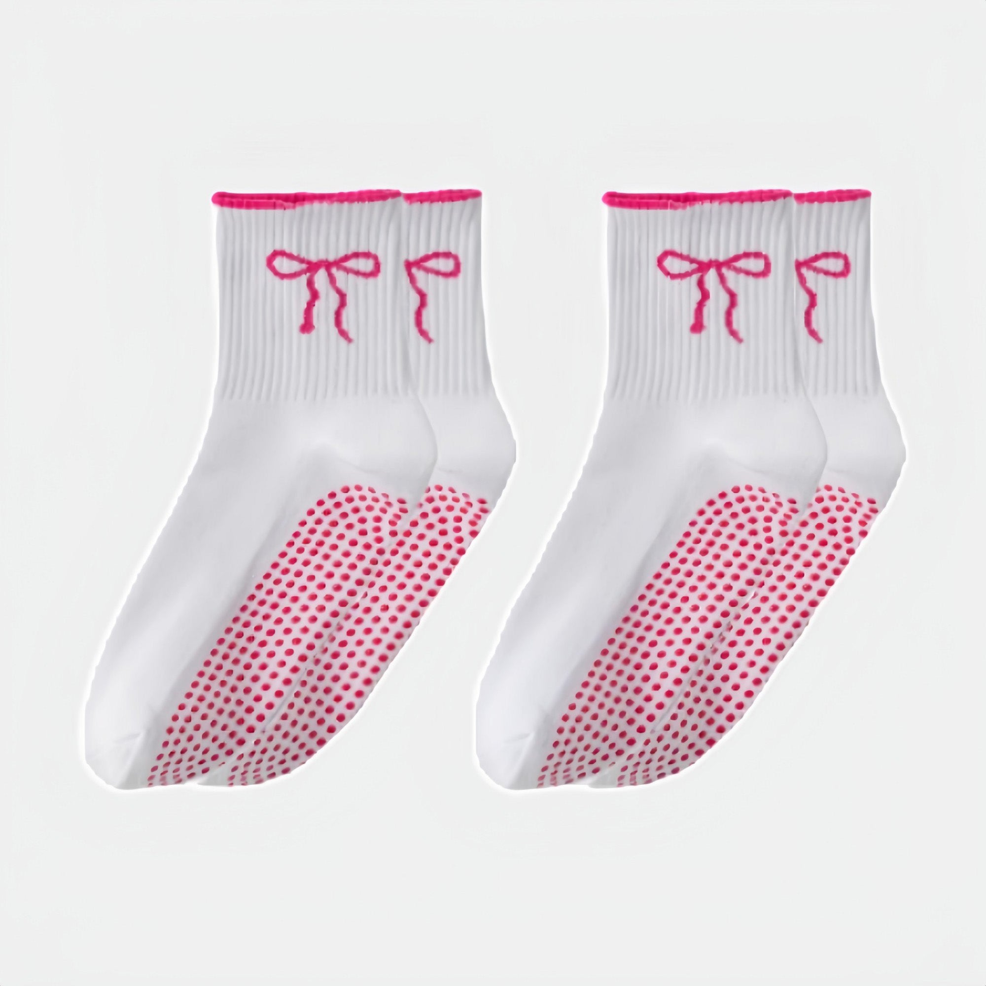 Anna-Kaci Women's 2-Pack Non-Slip Grip Socks with Bow Embroidery and Anti-Skid Dot Soles